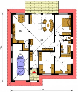 Spiegelverkehrter Entwurf | Grundriss des Erdgeschosses - BUNGALOW 120